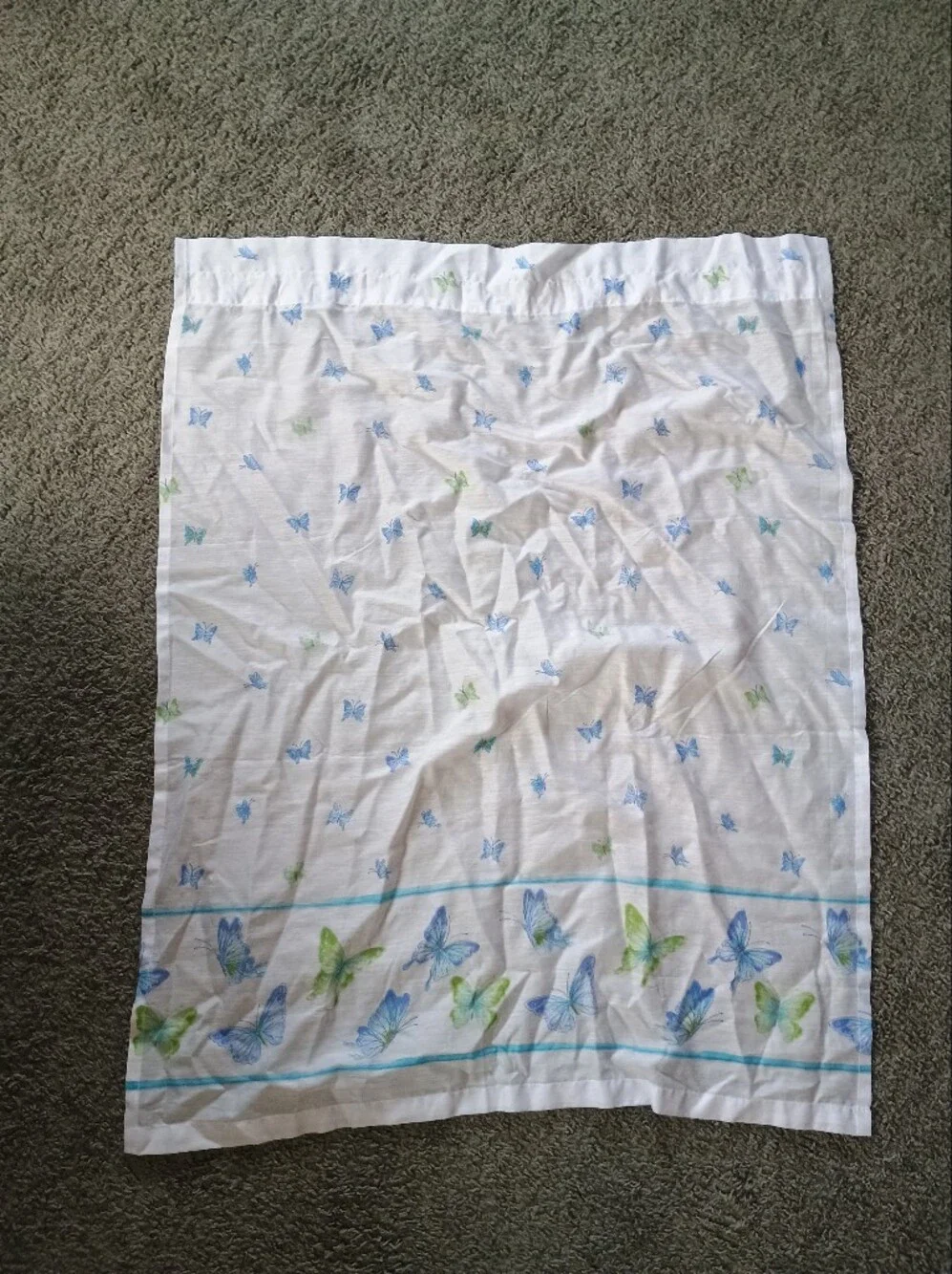 Butterfly-Print White Curtain Panel Pair with Blue & Green Accents